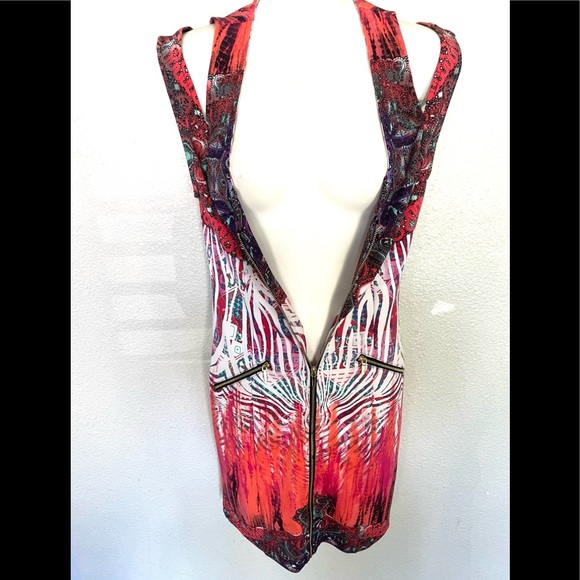 BEBE multicolor front zip cools shoulder mini dress size small - Picture 4 of 10